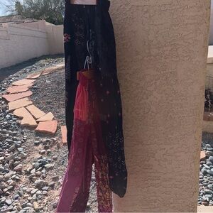 Black Pink patches Harem Pant  Boho Hippie Harem Wide Leg Yoga Trousers XS S Vs3